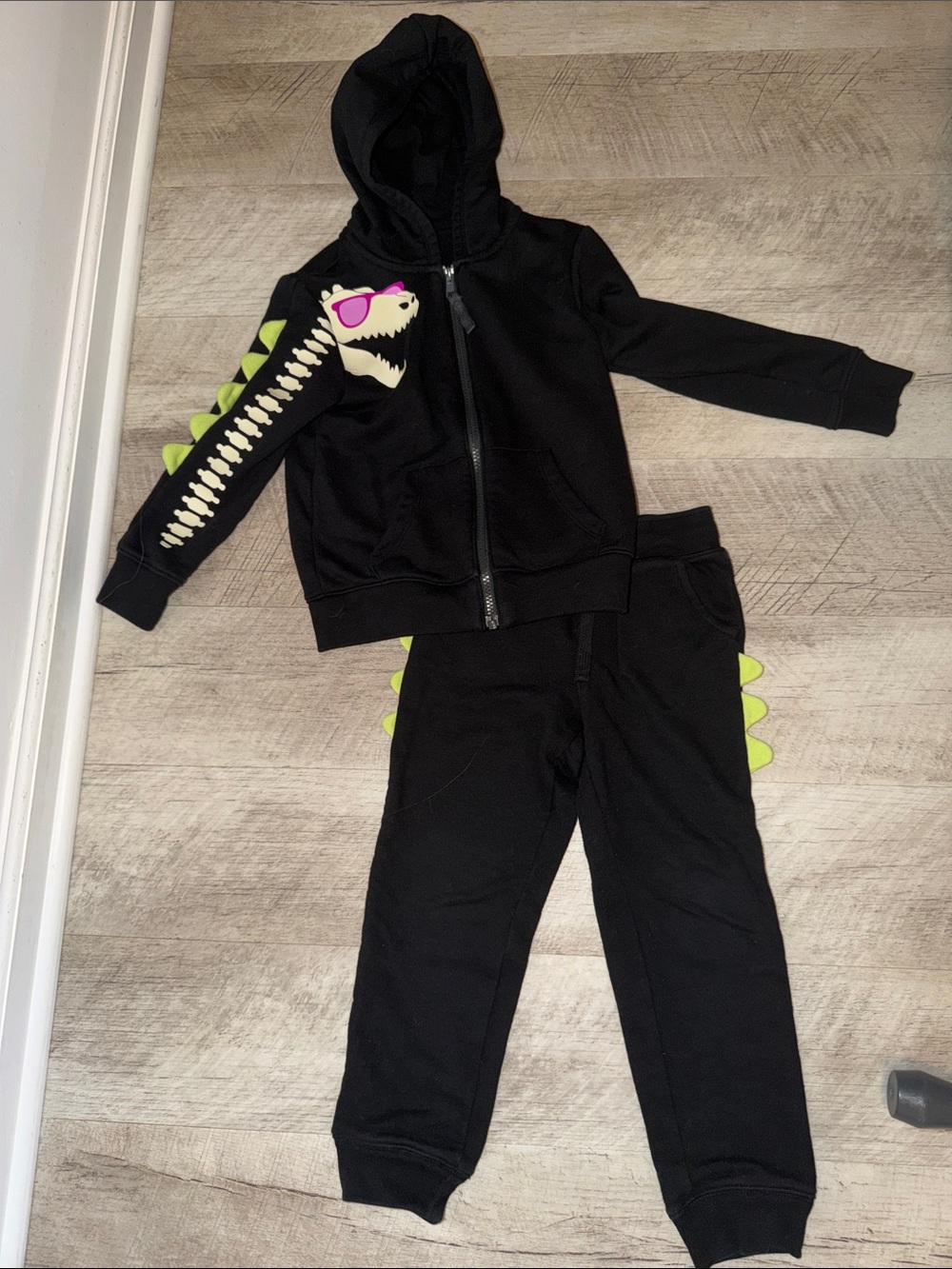 Cat & Jack Black Kids Hoodie and Jogger Set with Glow in The Dark Dino Accents